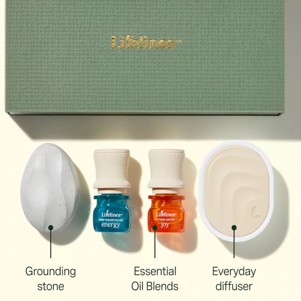 Lifelines Essential Oils Set with Diffuser & Grounding Stone